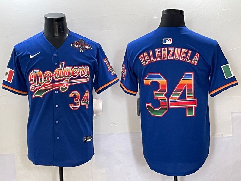 Men 2025 Los Angeles Dodgers #34 Valenzuela Blue Nike MLB Jersey style 6277